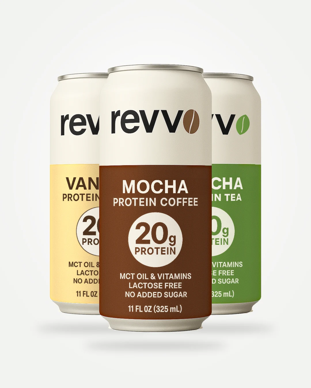 Vanilla, Mocha, and Matcha cans